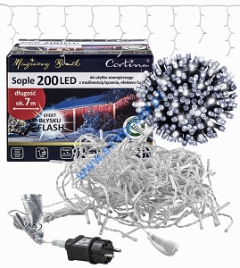 Kurtyna 7m 200 LED FLASH, gniazdo, zewnętrzne, biały zimny + biały zimny 102/21/FLE/CW+CW