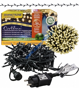 Sznur 10m 200 LED GNIAZDO+PROGRAMATOR+TIMER zewnętrzne, biały ciepły 3/15/LED-TIM/WW