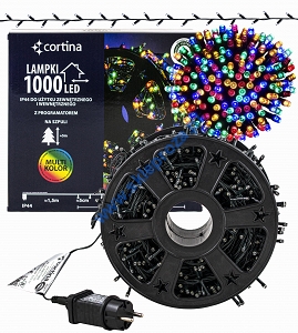 Sznur 50m 1000 LED na SZPULI PROGRAMATOR 8 FUNKCJI + PAMIĘĆ, zewnętrzne, multikolor 638/21/LED/M-SZPULA