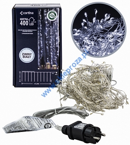 Kurtyna LED 400 pkt. 135x190cm z programatorem, na druciku, zewnętrzna, biały zimny 77/19/NIK/CW