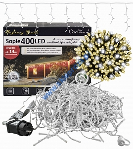 Kurtyna 14,20m 400 LED FLASH, gniazdo, zewnętrzne, biały ciepły+biały zimny 104/21/FLE/WW+CW