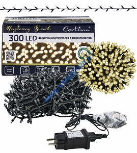 Sznur 15m 300 LED PROGRAMATOR 8 FUNKCJI zewnętrzne, biały ciepły 610/21/LED/WW