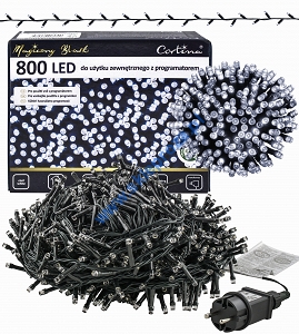 Sznur 40m 800 LED PROGRAMATOR 8 FUNKCJI + PAMIĘĆ, zewnętrzne, biały zimny 632/21/LED/CW