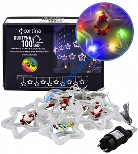 Kurtyna 310 cm 10 GWIAZDEK Z DEKORACJĄ 100 LED PROGRAMATOR, zewnętrzne, MULTIKOLOR 5/25/LED/M