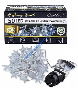 LAMPKI CHOINKOWE GWIAZDKI 50 LED 2,5m ZEWNĘTRZNE, BIAŁY ZIMNY, 11/21/SCA/CW