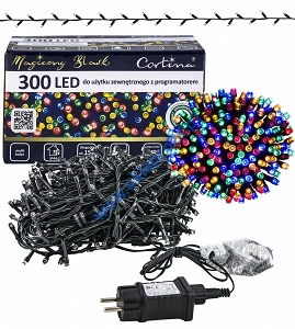 Sznur 15m 300 LED PROGRAMATOR 8 FUNKCJI zewnętrzne, multikolor 610/21/LED/M