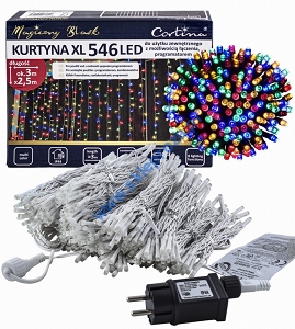 Kurtyna XL 300 cm 546 LED PROGRAMATOR+GNIAZDO, zewnętrzna, multikolor, 107/20/LED/M