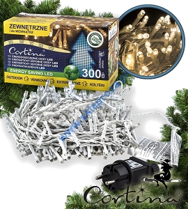 Lampki 300 LED na białym przewodzie, biały ciepły, zewnętrzne 112/19/LED/WW