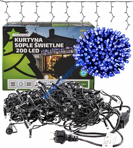 Kurtyna LED 200 pkt. z dodatkowym gniazdem, niebieski, zewnętrzna LED200/G/S/N