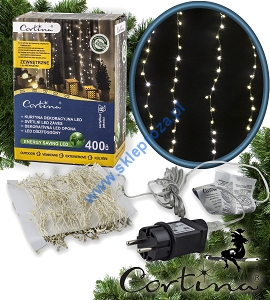 Kurtyna LED 400 pkt. 135x190cm z programatorem, na druciku, zewnętrzna, biały ciepły 77/19/NIK/WW
