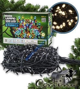 Diody 500 LED - 50 m z programatorem z PAMIĘCIĄ+TIMEREM, biały ciepły, zewnętrzne, LT-500/8F/X
