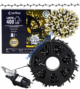 Sznur 20m 400 LED NA SZPULI FLASH zewnętrzne, biały ciepły+biały zimny flash 2/20/FLE/WW+CW-SZPULA