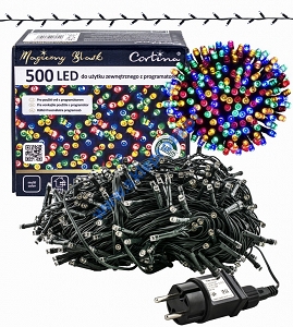 Sznur 25m 500 LED PROGRAMATOR 8 FUNKCJI + PAMIĘĆ, zewnętrzne, multikolor 620/21/LED/M