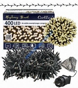 Sznur 20m 400 LED PROGRAMATOR 8 FUNKCJI + PAMIĘĆ, zewnętrzne, biały ciepły 616/21/LED/WW