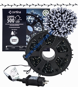 Sznur 25m 500 LED na SZPULI, PROGRAMATOR 8 FUNKCJI + PAMIĘĆ, zewnętrzne, biały zimny 620/21/LED/CW-SZPULA