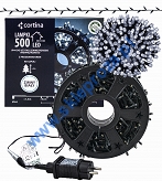 Sznur 25m 500 LED na SZPULI, PROGRAMATOR 8 FUNKCJI + PAMIĘĆ, zewnętrzne, biały zimny 620/21/LED/CW-SZPULA