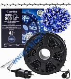 Sznur 40m 800 LED NA SZPULI FLASH + TIMER + GNIAZDO zewnętrzne, niebieski+biały zimny flash 51/21/FLE-TIM/B+CW-SZPULA