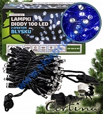 Diody LED 100 pkt. z efektem błysku z dodatkowym gniazdem, niebieskie+błysk biały zimny, zewnętrzne LED100/G/5M/N