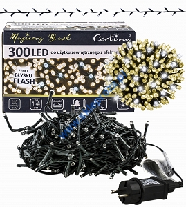 Diody 300 LED z efektem skrzenia, biały ciepły+flash biały zimny, zewnętrzne 3/17/FLE/WW+CW