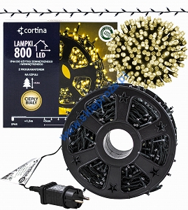 Sznur 40m 800 LED na SZPULI PROGRAMATOR 8 FUNKCJI + PAMIĘĆ, zewnętrzne, biały ciepły 632/21/LED/WW-SZPULA