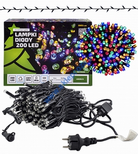 Diody 200 LED - 20 m z dodatkowym gniazdem, multi, zewnętrzne LED200/G/M