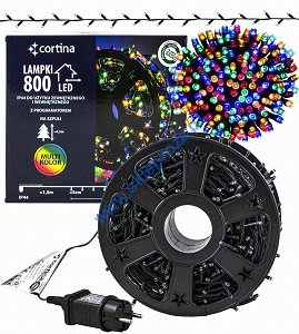 Sznur 40m 800 LED na SZPULI PROGRAMATOR 8 FUNKCJI + PAMIĘĆ, zewnętrzne, multikolor 632/21/LED/M-SZPULA
