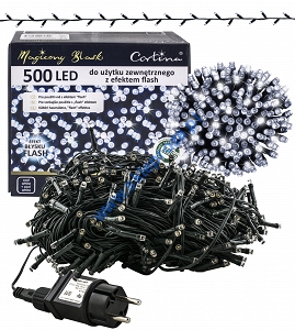 Sznur 25m 500 LED FLASH zewnętrzne, biały zimny+biały zimny flash 3/20/FLE/CW+CW