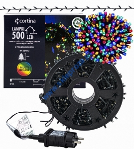 Sznur 25m 500 LED na SZPULI, PROGRAMATOR 8 FUNKCJI + PAMIĘĆ, zewnętrzne, multikolor 620/21/LED/M-SZPULA
