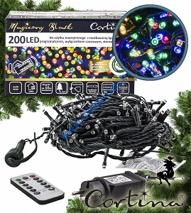 Sznur 10m 200 LED PROGRAMATOR + PILOT + TIMER + GNIAZDO zewnętrzne, multi 660/21/LED/M