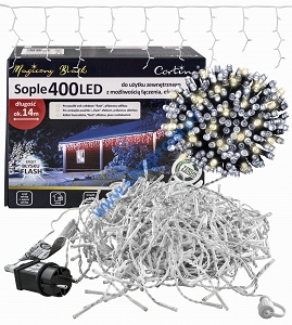 Kurtyna 14,20m 400 LED FLASH, gniazdo, zewnętrzne, biały zimny+biały ciepły 104/21/FLE/CW+WW