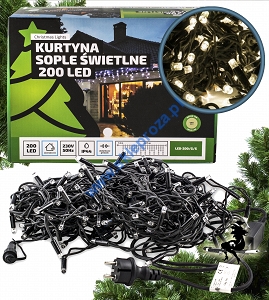 Kurtyna LED 200 pkt. z dodatkowym gniazdem, biały ciepły, zewnętrzna LED200/G/S/X