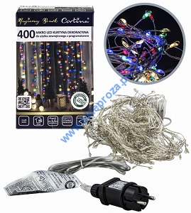 Kurtyna LED 400 pkt. 135x190cm z programatorem, na druciku, zewnętrzna, multikolor 77/19/NIK/M