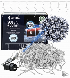 Kurtyna 14,20m 400 LED FLASH, gniazdo, zewnętrzne, biały zimny + biały zimny 104/21/FLE/CW+CW