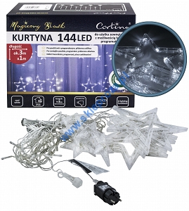 Kurtyna 310 cm Gwiazdki 144 LED PROGRAMATOR+GNIAZDO, zewnętrzne, biały zimny 1/20/CUR/CW