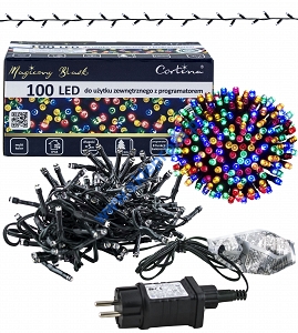 Sznur 5m 100 LED PROGRAMATOR 8 FUNKCJI zewnętrzne, multikolor 600/21/LED/M