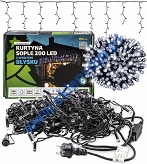 Kurtyna LED 200 pkt. z efektem błysku z dodatkowym gniazdem, biały zimny+błysk biały zimny, zewnętrzna LED200/G/S/5M/P