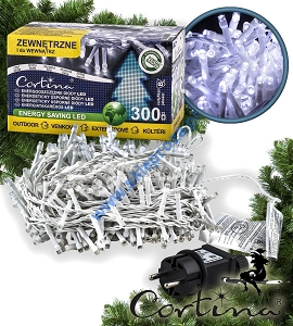 Lampki 300 LED na białym przewodzie, biały zimny, zewnętrzne 112/19/LED/CW